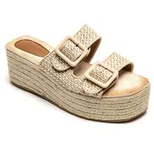 Sandalias de cuña con hebillas extra grandes y suela de cuerda - Estilo bohemio chic - Beis - Ver 2