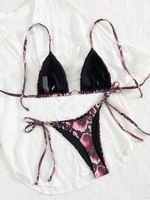2025 New Arrival Spring/Summer Fuchsia Snakeskin Print Sexy Bikini Set - Multicolor - View 4