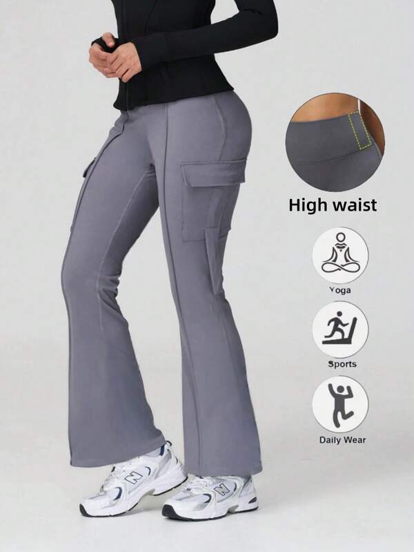 Women's Ultra Soft High Waisted Bell Bottom Pants, Anti Roll Soft Boot Pants, Women's Sportswear Horn Shaped Pants With Pockets, Yoga Legs With Wide Side Pockets, High Waisted Yoga Pants Suitable For Fitness And Casual Wear High Waisted Boot Shaped Yoga Pants, Wide Leg Yoga Pants, Elastic Work Pants, Exercise, Running, Cycling, Yoga, Pickle Ball, Exercise, Leisure