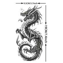 8 Sheets Cool Dragon Temporary Tattoos For Men Adults, Black Realistic Dragon Tattoo Sticker Half Arm Sleeve, Waterproof Totem Fake Tattoos That Look Real And Long Lasting Set Kit,Sketch Style - Black - View 8