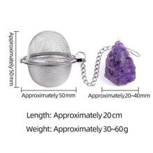 1/5 piezas Infusor de té de malla de acero inoxidable de 2 pulgadas (aproximadamente 5 cm) Colgante de piedra original Juego de té de cristal, taza, accesorios de cocina, infusor de té y taza de té, infusor de té con colgante de amatista, rosa, ojo de tigre y media luna, colador de té para té suelto