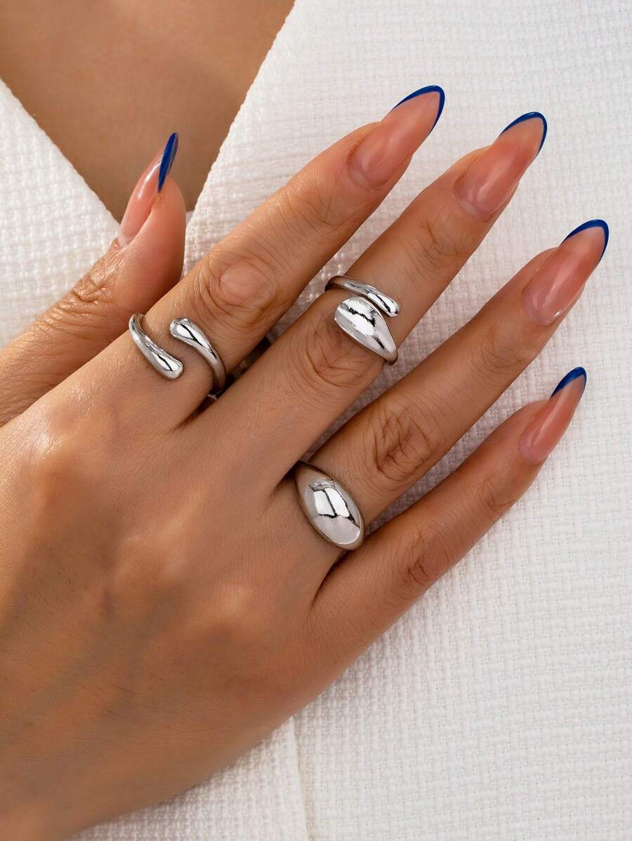 3pcs/Set Open Adjustable Women Fashion Rings, Suitable For Daily Wear, Street Hip Hop Style