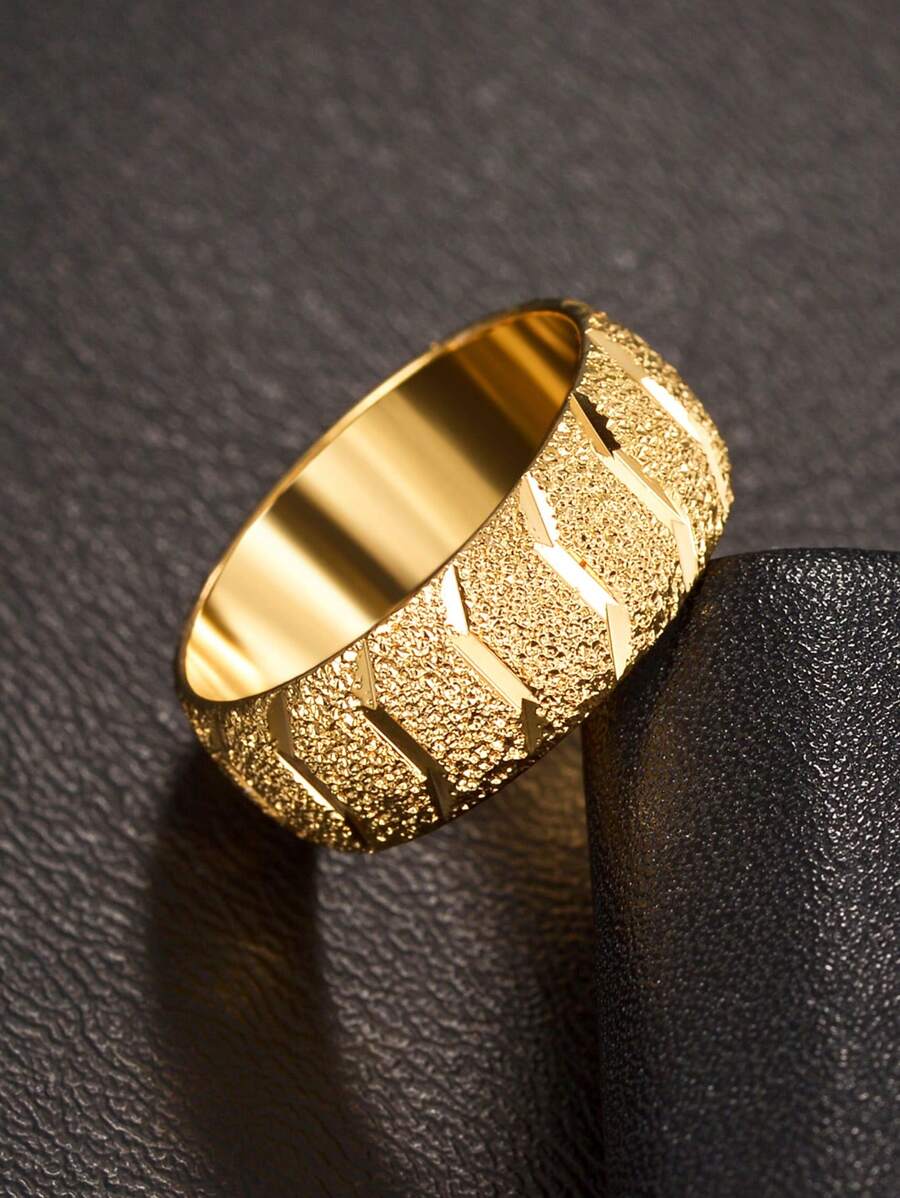 1 Piece Stainless Steel Fashion Ring, Unisex Couples Ring For Wedding, Holiday, Everyday Wear - Yellow Gold - View 1