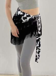 Falda con flecos para baile de mujer, falda envolvente con flecos sexy para bailes latinos como salsa, tango y baile de salón, minifalda con shorts - Multicolor - Ver 2