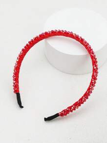 1 pieza Diadema con cristales de cuadrícula estrecha roja para mujer