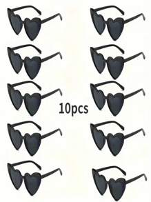 10 Pairs Stylish Heart-Shaped Eyeglasses For Men & Women, Retro Heart Shape Fashion Glasses - White Frame With Gray Lens, Suitable For Wedding, Party, Photography Props, Accessory, Holiday, Wedding, Birthday, Party, Street Photography Decoration, Ideal For Casual Outings, Club Activities, Festivals, Leisure Glasses, Fun Design, Cute Glasses