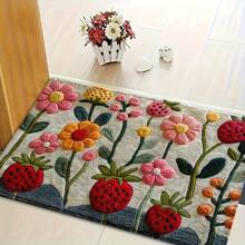 Alfombra de baño con patrón 3D de flores y fresas, antideslizante, absorbente, lavable a mano y a máquina, de felpa suave y esponjosa, rectangular, adecuada para dormitorio, baño, entrada, alfombra de baño antideslizante para inodoro, bañera, cocina, decoración de piso de sala de estar, decoración de baño para el Día de la Madre, decoración de baño para el hogar, alfombra de puerta para exteriores, decoración de otoño, accesorios de baño, de vuelta a la escuela - Multicolor - Ver 5