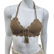 Crochet Top With Pendant Beachwear Spring Summer - Khaki - View 3