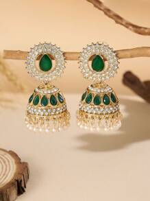 优雅的南亚风格彩色吊坠耳环，镶嵌水滴水钻、流苏饰物、仿珍珠耳饰，适合女性日常佩戴、节日、婚礼和派对、女性礼物