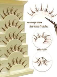 Rikuaild 5 pares de pestañas postizas manga de color marrón, pestañas de anime de aspecto natural y suave, extensión de pestañas marrones, banda transparente reutilizable, pestañas postizas naturales