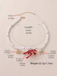 1pc Summer Cute Colorful Transparent Crab Starfish Shell Soft Clay Beaded Necklace, Suitable For Ladies Daily, Beach, Club, Handmade With Slight Color & Shape Variations - Multicolor - View 3