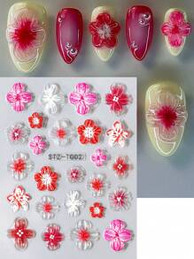 5D浮雕花朵指甲贴纸软糖果冻图案花卉指甲贴花极光渐变透明花朵美甲贴纸优雅焦糖花朵指甲配件女士美甲