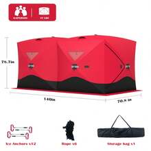 Studyset Portable Ice Fishing Tent - Spacious 4 To 6 Person Pop-Up Ice Shack For Winter Fishing,Pop-Up Portable Hub-Style Ice Fishing Shelter - Durable And Weather Resistant - Red - View 2
