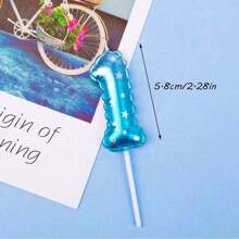 Blue Star & Heart Printed Number Birthday Candle Cake Decorative Inserts - Blue - View 6