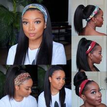 40 Inch Headband Wig Human Hair Straight Headband Wigs For Black Women Glueless None Lace Front Wig Brazilian Virgin Human Hair Wigs Natural Color - Natural Black - 查看 7