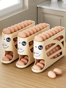 1pc Japanese Thick Large Capacity Refrigerator Egg Holder Storage Box, Kitchen Organizer With Automatic Egg Roll Dispenser, Multi-Layer Rolling Egg Rack, Refrigerator Door Egg Container - Multicolor - View 5