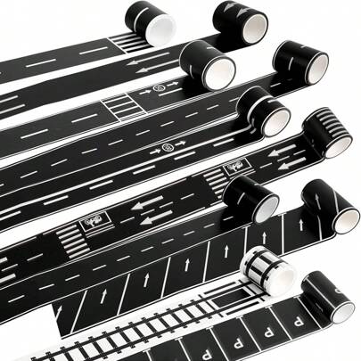 6 Rolls Pro Roadway Race Track Tape - Realistic Car-Themed Floor Decals For Indoor/Outdoor Play, Non-Slip Reusable Adhesive Tracks For Toy Cars, Party Decor & DIY Playmats (Easy Tear & Residue-Free)"