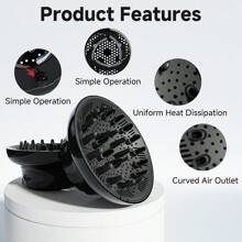 Difusor de cabelo, acessório difusor para secador de cabelo, difusor de cabelo para cabelos cacheados, difusor universal para secador de cabelo de 1,4-2,6" cabelos longos, grossos, cacheados e ondulados, acessório de cabelo para mulheres, preto