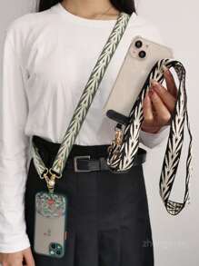刺绣长挂绳，可调节斜挎带，手机项链架，手机壳，防丢手机带 - 彩色 - 查看 1