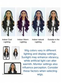 Long Wavy Ombre Highlight Blue To Brown Colorful Lace Front Wigs With Bangs For Women Long Curly Natural Heat Resistant Fiber Synthetic Blue Mixed White Wigs For Halloween Daily Use Party Cosplay