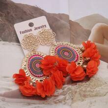 1 Pair Bohemian Romantic Floral Statement Earrings Women's Elegant Vintage Pattern Large Hoops For Holiday Fashion Jewelry