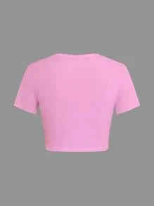 Stratocaster Guitar ECG Line Women's Fashion Short T-Shirt - Pink - View 2