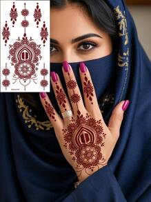 4PCS Brown Nail Art Tattoo Stickers, Waterproof Temporary Tattoo Stickers, Brown Henna Temporary Tattoos For Ladies, DIY Finger Nail Temporary Tattoos.