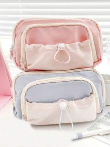 Estuche de lápices con cordón de gran capacidad, bolsa de bolígrafos de doble capa con color crema, papelería para niñas, regalos de vuelta a la escuela