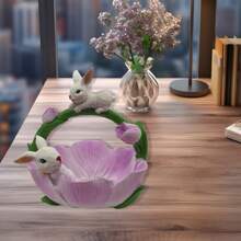 Plato con forma de conejito de Pascua, bonito plato con forma de flor para decorar el hogar, cuenco para anillos, pendientes y accesorios. - Morado - Ver 4