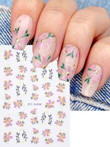 2 pièces Autocollants d'art pour ongles avec marguerites roses élégantes, fleurs à cinq pétales bronzées, feuilles, tranches de coquille d'œuf de Pâques, oreilles de lapin, décalcomanies adhésives, accessoires pour ongles d'été DIY