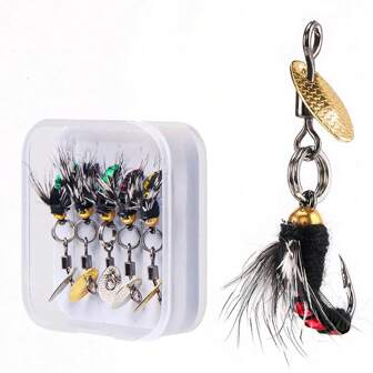 5pcs Insects Flies Fly Fishing Lures Fly Fishing Decoy Bait Sequins Fishhook Artificial Insect Fishing Bait Lure With Box