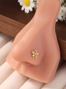 2Pcs Nose Rings Stud L Shape Nose Rings Cubic Zirconia Butterfly Flower Shape Nose Studs Piercing Jewelry For Women Men