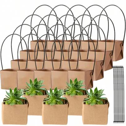 5-20pcs 6x5.5x5.3cm Kraft Paper Succulent Potted Plant Box Indoor Outdoor Universal Foldable Hanging Potted Plant Box With Handle Practical Gardening Tools