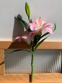 5pcs/3pcs/2pcs/1pc (Pink/Beige/Blue/Green) 37cm/14.57inch Artificial Lily Flowers, Long Stem Artificial Stargazer Lilies With Full Bloom Lily & Tiger Bouquets For Home, Hotel, Wedding Decoration, Bridal Backdrop, Bouquets, Corsages, Wedding Arch, Party Decor - Multicolor - View 5
