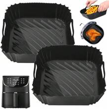 2 Piece Silicone Mould Reusable Heat-Resistant Non-Stick For Oven Air Fryer Microwave Oven, Airfryer Accessories Reusable Airfryer Silicone Mould, Silicone Mould Hot Air Fryer For Hot Air Fryer, Silicone Mould For Hot Air Fryer, Airfryer Accessories - Black - View 1