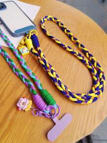 3-Strand Braided Phone Lanyard, Women Long Diagonal Hanging Neck Strap, Nylon Outdoor Travel Anti-Lost Cord With Random Color Metal Clasp Gifts For Mother, Family, Friends, Birthday, Holiday Phone Charm, Phone Chain - Multicolor - View 10