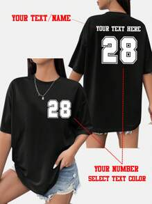 Custom-Made Oversized Women's T-Shirts, Personalized With Your Number Logo Design, Black Shirts - Sports Jersey Lucky Number Customization - Add Your Text/Name/Lucky Number/Athlete's Number/Date Of Meeting/Anniversary To Design Your Own Personalized Printed T-Shirts/Party Party/Friends Watching A Game Together, Customize Team T-Shirts Together. - Black - View 1