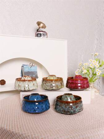 2pcs/Set Japanese Hagi Kiln-Fired Vintage Style Matcha Tea Bowl - Wabi-Sabi Inspired Tea Ceremony Tool, Vintage Ceramic Tea Cup, Diameter 4.7-5.3 Inches Back To School