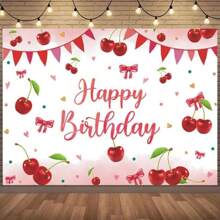 1 pieza Decoración de fondo para fiesta de cumpleaños, pancarta dulce con moño rojo de cereza. Adecuado para decoración de mesa de pastel, cabina fotográfica, fondo de fotografía. Múltiples tamaños, multiusos para hombres y mujeres. Tela de fondo para decoración de fiestas apta para todo el año, tanto en interiores como en exteriores, estudios de fotografía, decoración de jardín, decoración de fiestas y cabinas telefónicas. - Multicolor - Ver 2
