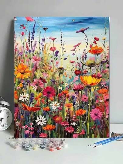 1 Set Farbenfrohe Blumen Digitale Ölmalerei Set, 40*50CM Künstlerisches Ölmalerei Set für Schlafzimmer Dekoration und Wandkunst, einfache und spaßige Malerei Methode um Ihren Maler-Traum zu erfüllen, tolles Geschenk für Freunde