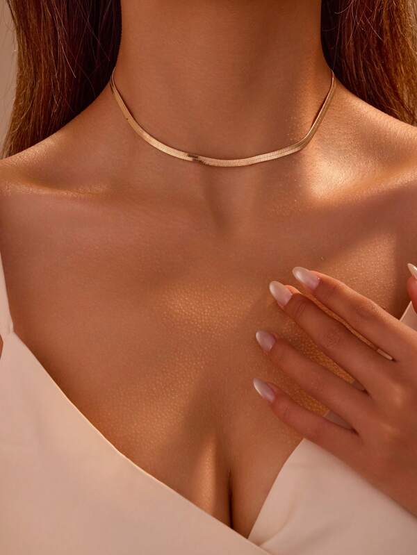 1 pieza Collar de cadena plana con diseño de hueso de serpiente dorado minimalista de moda