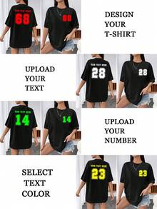 Custom-Made Oversized Women's T-Shirts, Personalized With Your Number Logo Design, Black Shirts - Sports Jersey Lucky Number Customization - Add Your Text/Name/Lucky Number/Athlete's Number/Date Of Meeting/Anniversary To Design Your Own Personalized Printed T-Shirts/Party Party/Friends Watching A Game Together, Customize Team T-Shirts Together. - Black - View 5