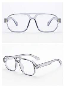 1副男士椭圆形镜框简约时尚无度数眼镜（适合看电视、智能手机、办公、日常佩戴） - 透灰平光鏡 - 查看 5