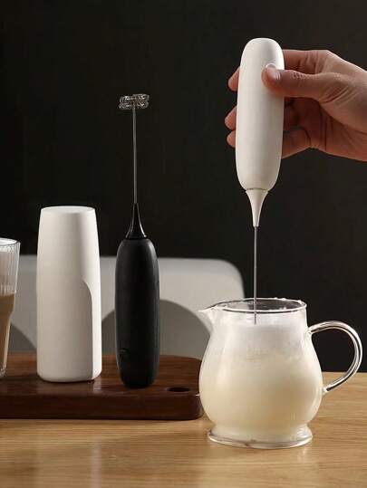 1pc Portable Detachable Minimalist Battery-Powered Milk Frother, Black And White Colors Available Back To School