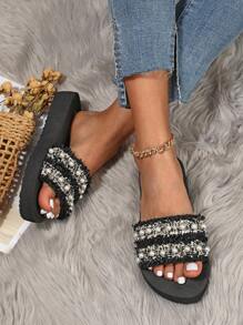 Women's Slippers Summer 2025 New Indoor Home Slippers, Fashionable Bow Decor Slide Sandals, Ladies Outdoor Beach Slippers