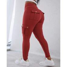 Womens Butt Lifting Leggings With Flap Pockets High Waist Tummy Control Workout Cargo Leggings Yoga Pants