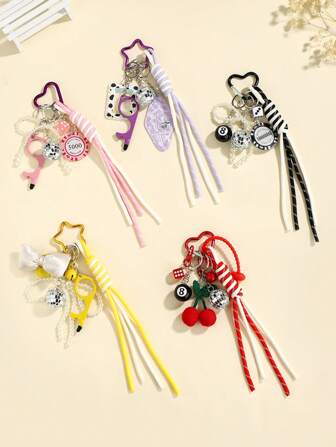 Schattige kleurrijke modieuze Y2K-sleutelhanger, mooie tasdecoratie, autosleutelhanger, kersenhouten sleutelhanger met multifunctionele flesopener, ideaal modeaccessoire als cadeau voor vrouwen, moeders, vrienden, feestgunsten, auto-accessoires, tashanger, rugzak voor school