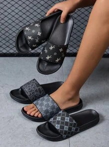 Men's New Arrival High Elastic Anti-Slip Bottom Casual Indoor Slippers With Elements, For Parks, Streets And Beaches - Black - View 1