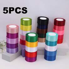 5 rollos de cinta de satén, de 4 cm de ancho, cinta para envolver regalos de Navidad, adecuada para rosas DIY, Halloween, decoraciones con cintas, embalaje de pasteles y regalos, lazos para bodas y fiestas, manualidades, costura y suministros de bordado