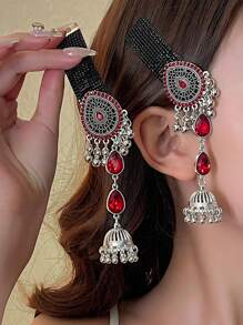 1 对复古风格水滴形波西米亚风铃发夹，适合日常、节日和婚礼佩戴